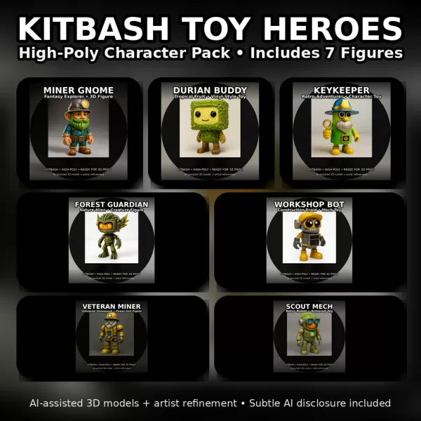 Kitbash Toy Heroes – High-Poly Character Pack (7 Figures) - Model preview 1