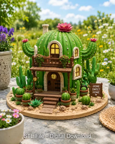 Cactus Cottage House STL File for 3D Print - Model preview 2