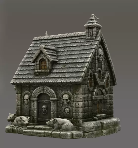 Haunted Fantasy Rat Cottage STL for 3D Printing - Model preview 2