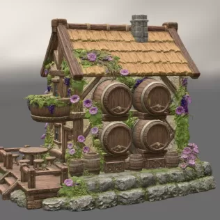 Fantasy Wine Cottage – Medieval Vineyard House STL for 3D Printi - Model thumbnail 3
