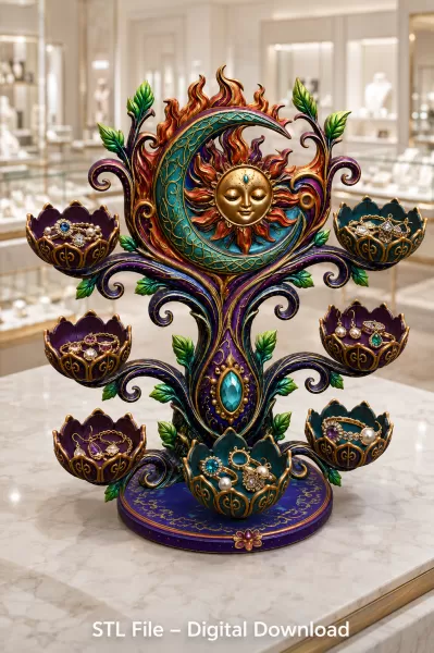 Celestial Sun and Moon Organizer STL File for 3D Print - Model preview 6