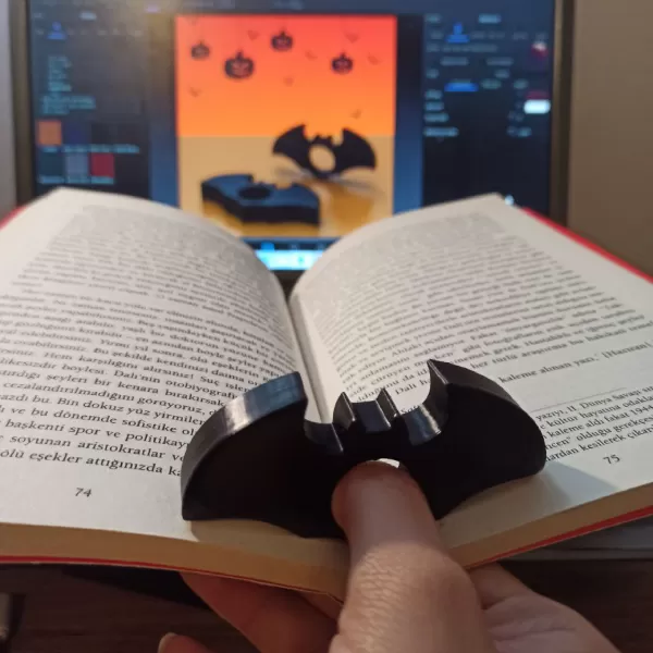 Bat Book Page Holder, 3D Halloween Gift, BookMark 3D STL File - Model preview 2
