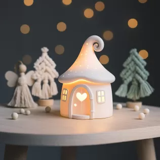 Mushroom House Candle Holder | Magical Christmas Decor | Cozy - Model thumbnail 4
