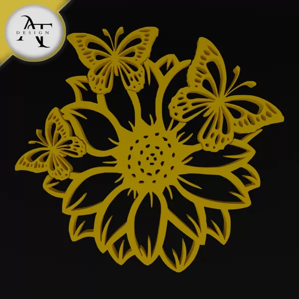 Flower with butterflies - 2D Wall Art Decor - Model preview 1