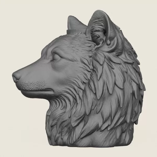Wolf Head Vase Print Ready 3D Model - Model preview 4