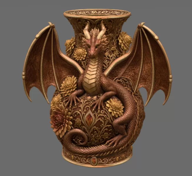 Crimson Floral Dragon Vase STL File for 3D Print - Model preview 8