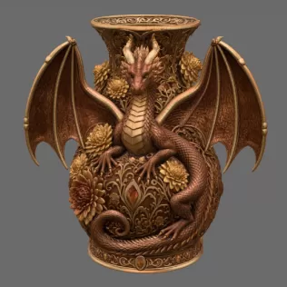 Crimson Floral Dragon Vase STL File for 3D Print - Model thumbnail 8