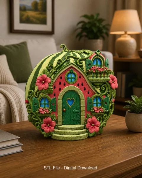 Watermelon Fairy House STL for 3D Print - Model preview 1