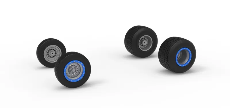 Wheel Set of Vintage Dirt Silver Crown Car Scale 1:25 - Model preview 1