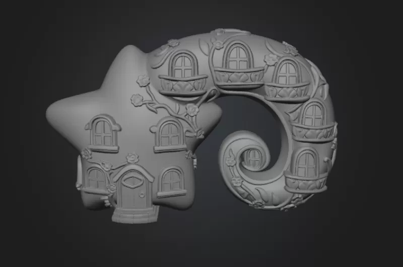 Fantasy Star House Magical Spiral Bookend STL File 3D Printable - Model preview 8