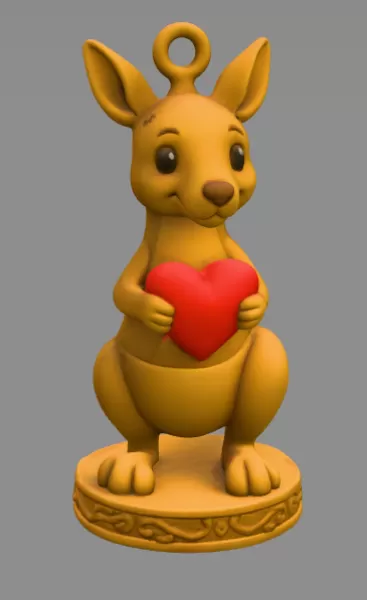 Kangaroo with Heart — Detailed Kangaroo Pendant / Figurine - Model preview 5