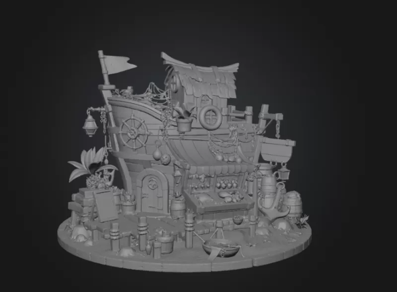 Floating Fish Market Boat STL File for 3D Print - Model preview 12