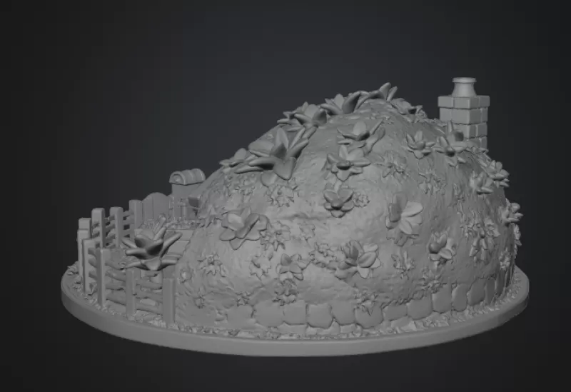 Cozy Hobbit Garden Cottage STL File for 3D Print - Model preview 14