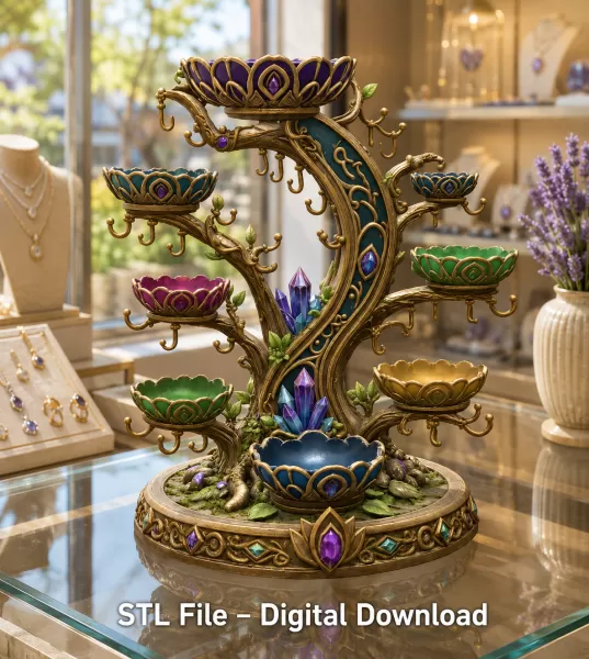 Enchanted Crystal Jewelry Tree STL File for 3D Print - Model preview 4