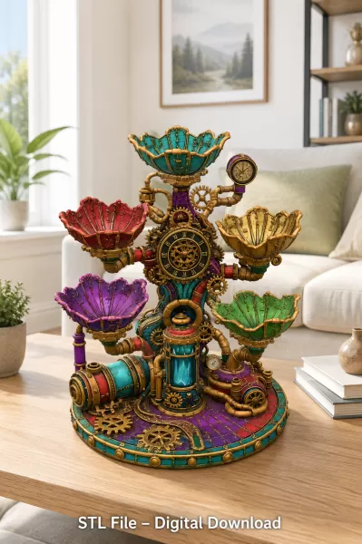 Steampunk Clockwork Bowl Organizer STL File for 3D Print - Model preview 1