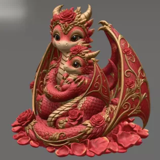 Rose Dragon Mother and Baby STL File for 3D Print - Model thumbnail 9