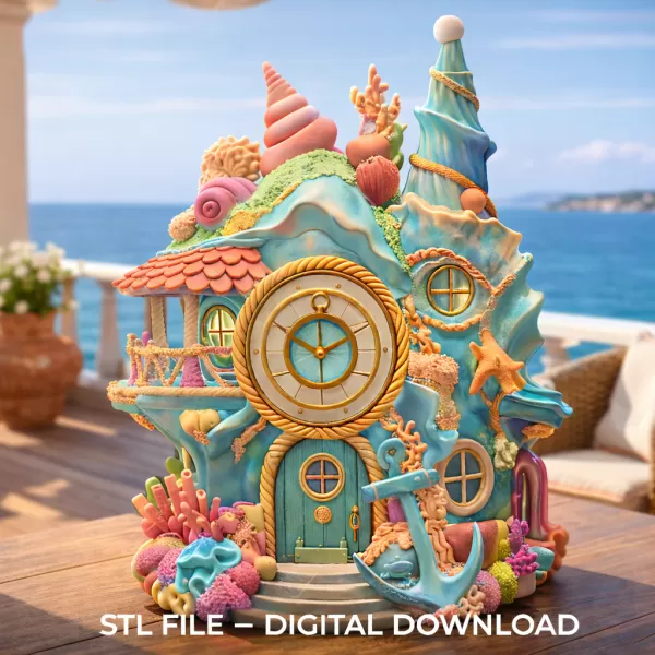 Seashell Fantasy House – Ocean Coral Cottage STL | 3D Printable - Model preview 2