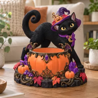 Halloween Witch Cat Pumpkin Bowl STL File for 3D Print - Model thumbnail 4