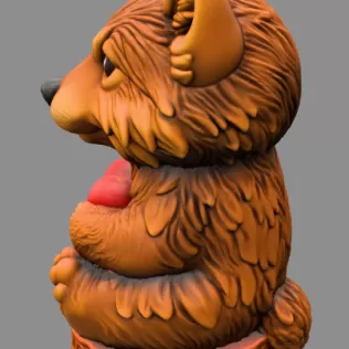 Adorable wolf / husky / dog figurine holding a heart pendant - Model thumbnail 2