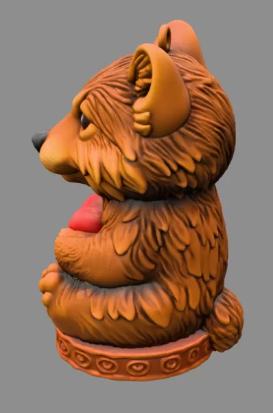 Adorable wolf / husky / dog figurine holding a heart pendant - Model preview 2