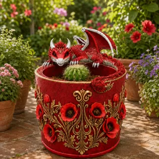 Crimson Poppy Dragon Planter STL File for 3D Print - Model thumbnail 3