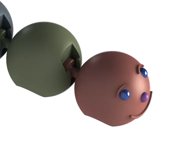 Smiling Modular Caterpillar – Flexible Articulated Fidget Toy - Model preview 2