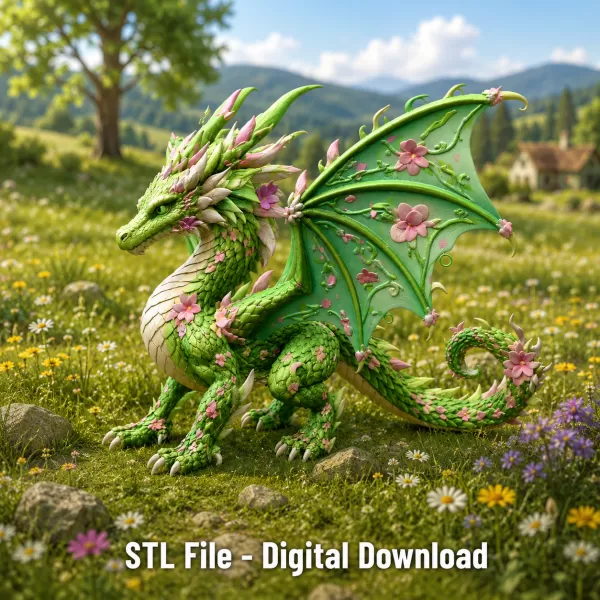 Spring Blossom Dragon STL File for 3D Print - Model preview 3