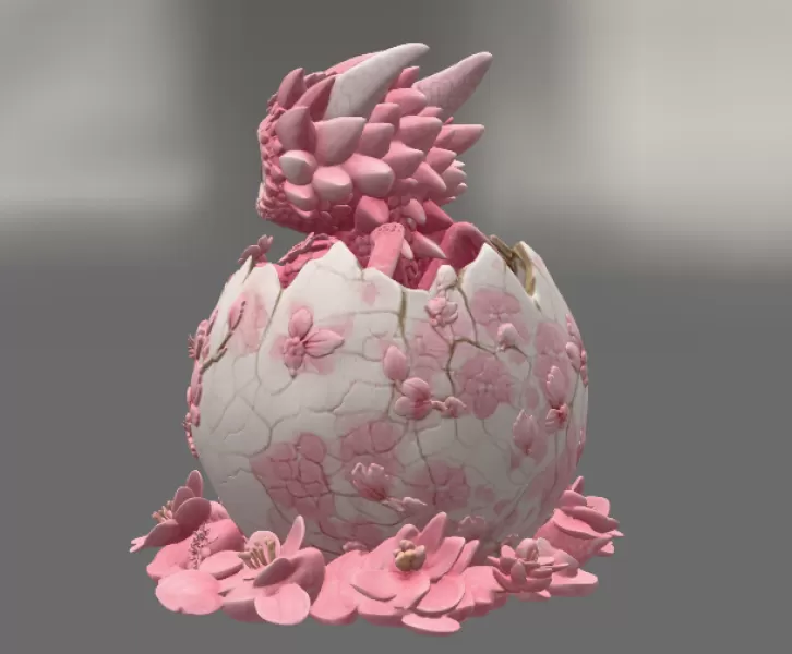 Cherry Blossom Baby Dragon in Egg STL File for 3D Print - Model preview 10