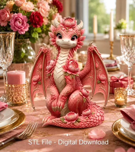 Rosé Bloom Dragon STL File for 3D Print - Model preview 2