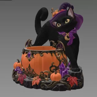 Halloween Witch Cat Pumpkin Bowl STL File for 3D Print - Model thumbnail 9