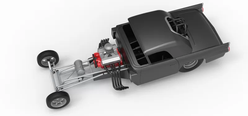 Front engine old school dragster with shell V12 Scale 1:25 - Model preview 4