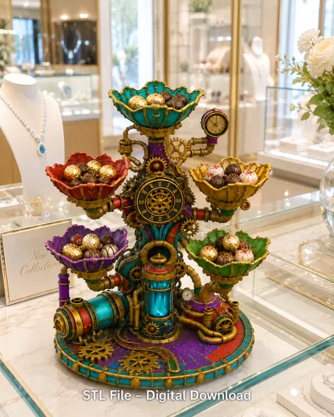 Steampunk Clockwork Bowl Organizer STL File for 3D Print - Model preview 5