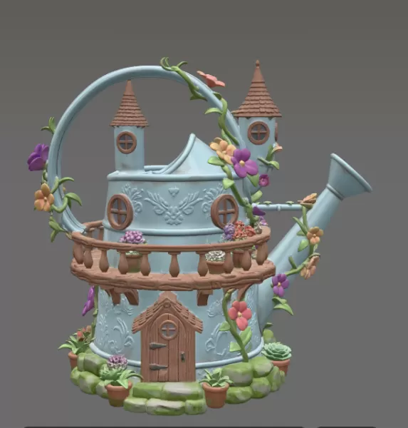 Enchanted Watering Can House STL File for 3D Printing - Model preview 3