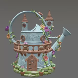 Enchanted Watering Can House STL File for 3D Printing - Model thumbnail 3