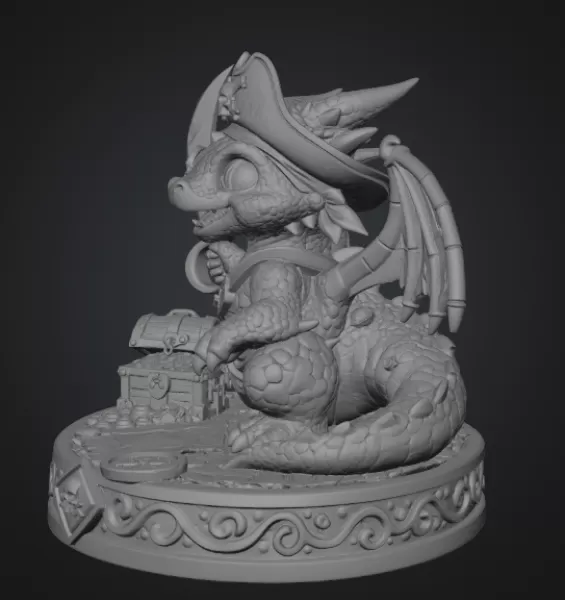 Cute Treasure Hunter Dragon STL File for 3D Printing - Model preview 9