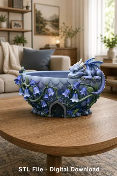 Baby Dragon Flower Bowl STL File for 3D Print - Model preview 4