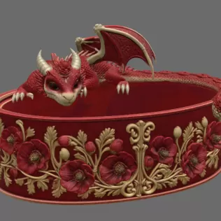 Crimson Poppy Dragon Planter STL File for 3D Print - Model thumbnail 12