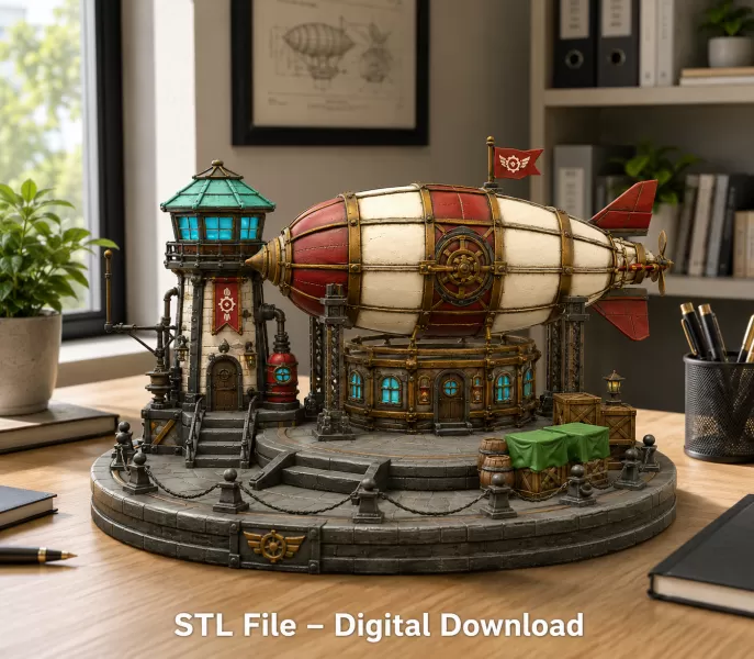 Steampunk Airship Station STL File for 3D Print - Model preview 3
