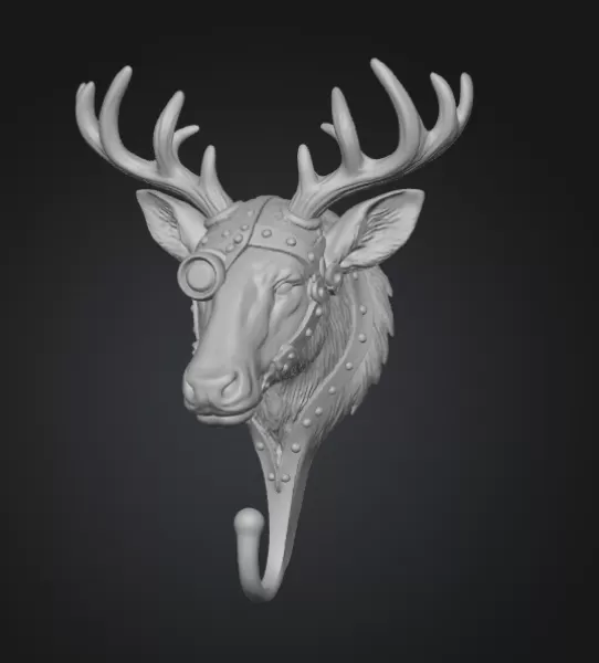 Steampunk Deer/Moose Wall Hook (High-Detail) - Model preview 3