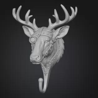 Steampunk Deer/Moose Wall Hook (High-Detail) - Model thumbnail 3