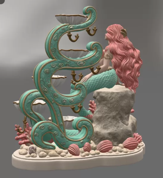Mermaid Shell Jewelry Organizer STL File for 3D Print - Model preview 10