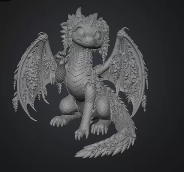 Wisteria Blossom Dragon STL File for 3D Print - Model preview 13