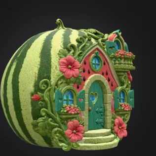 Watermelon Fairy House STL for 3D Print - Model thumbnail 6