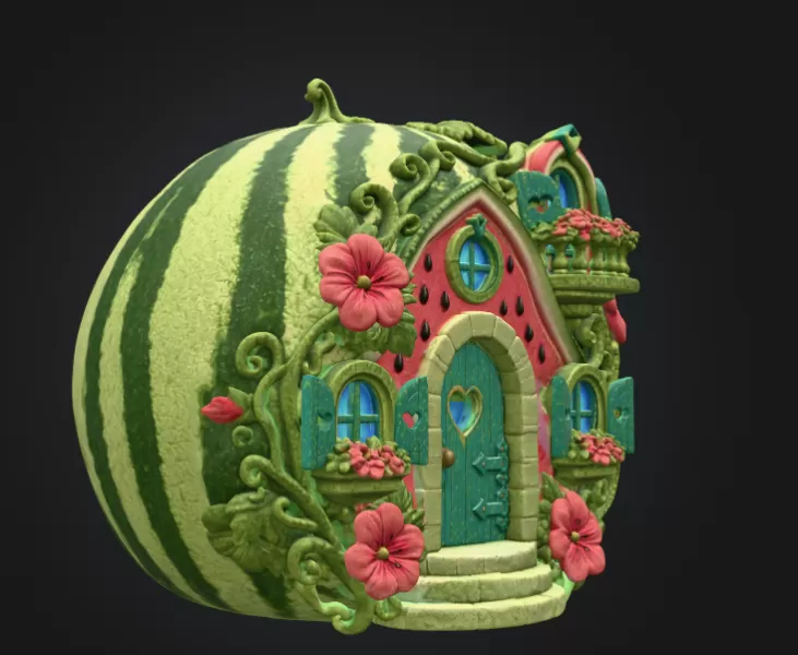 Watermelon Fairy House STL for 3D Print - Model preview 6