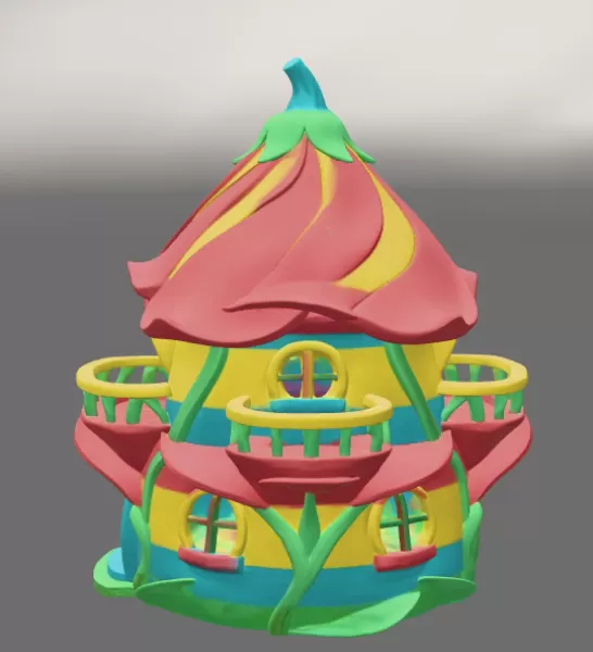 Colorful Fantasy Fairy House - STL File 3D Printable - Model preview 4