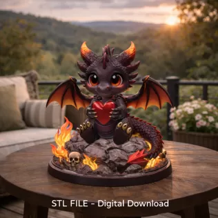 Cute Devil Dragon with Heart STL File 3D Print