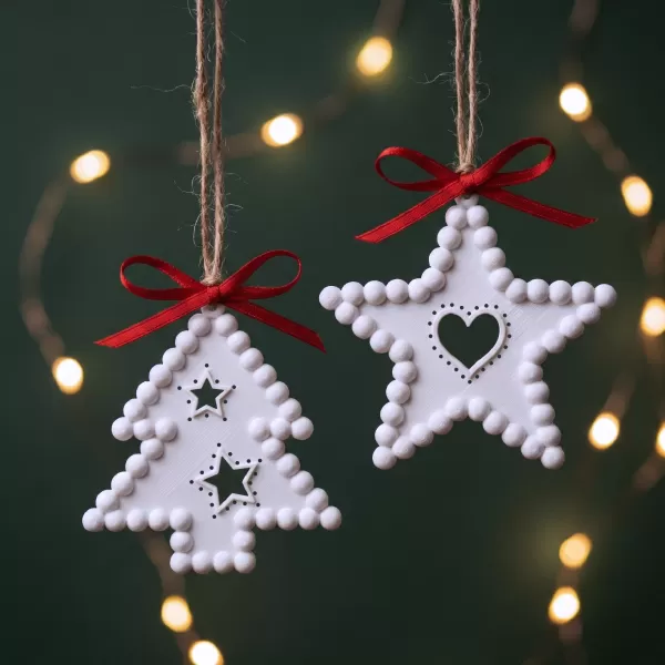Beaded Christmas Ornament Set | Tree & Star Cutout Holiday Decor - Model preview 3