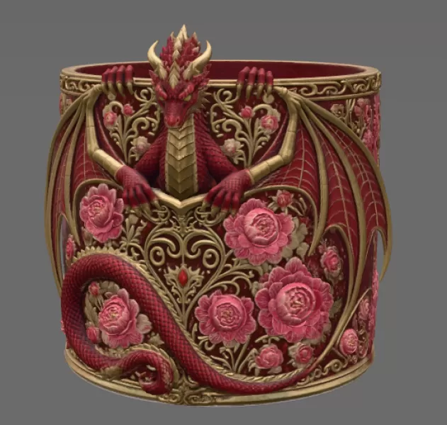 Ruby Rose Dragon Planter STL File for 3D Print - Model preview 6