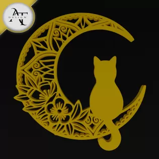 Cat on the Moon - Silhouette - 2D Wall Art Decor
