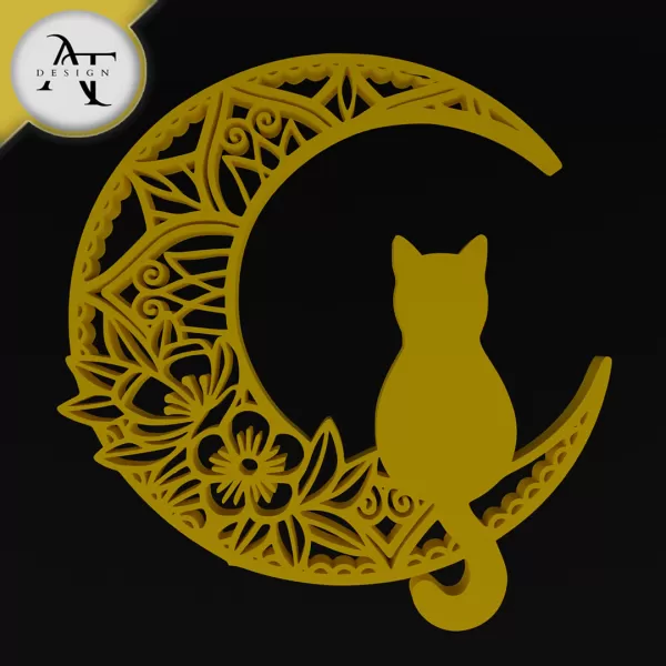 Cat on the Moon - Silhouette - 2D Wall Art Decor - Model preview 1